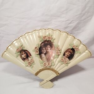 Vintage Ornate Roses Victorian Style Hand Fan Shaped 3-Picture Photo Frame